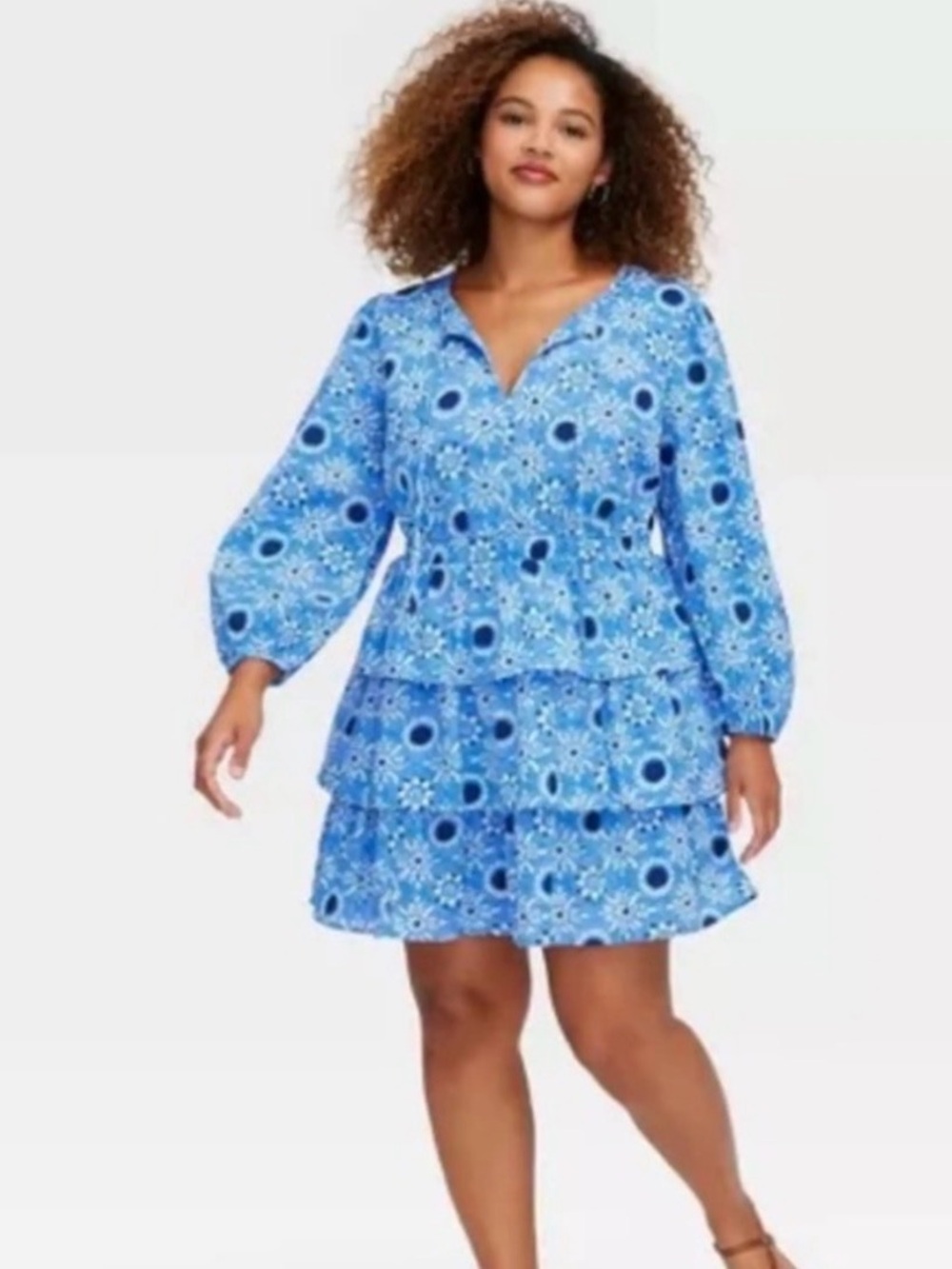 Roller Rabbit x Target - Blue Floral Tiered V-Neck Mini Dress, Sz M, NWT